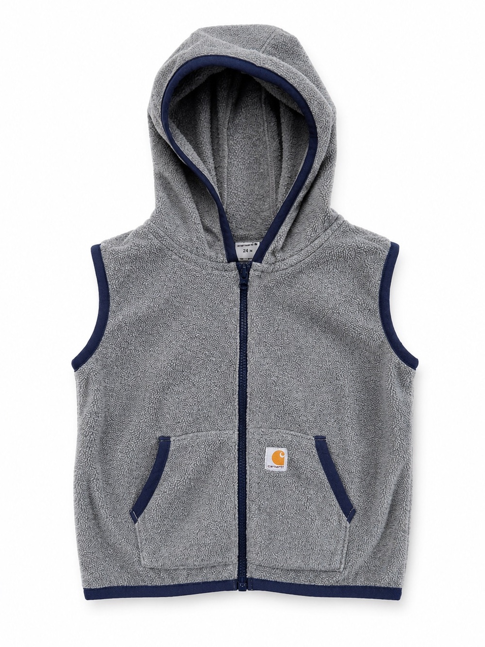Carhartt Toddler Hooded Fleece Vest Gray Full Zip Logo Pocket 24M